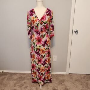 Vibrant Pink and Orange Resort Wrap Maxi Dress